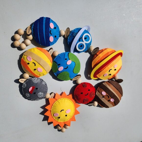 Handmade Planets Felt Garland Hangs Vertically Solar System Planet Space Nursery - Picture 4 of 10